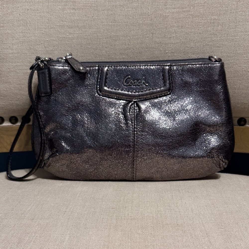 Coach "Ashley" Metallic-Pewter Large Wristlet
